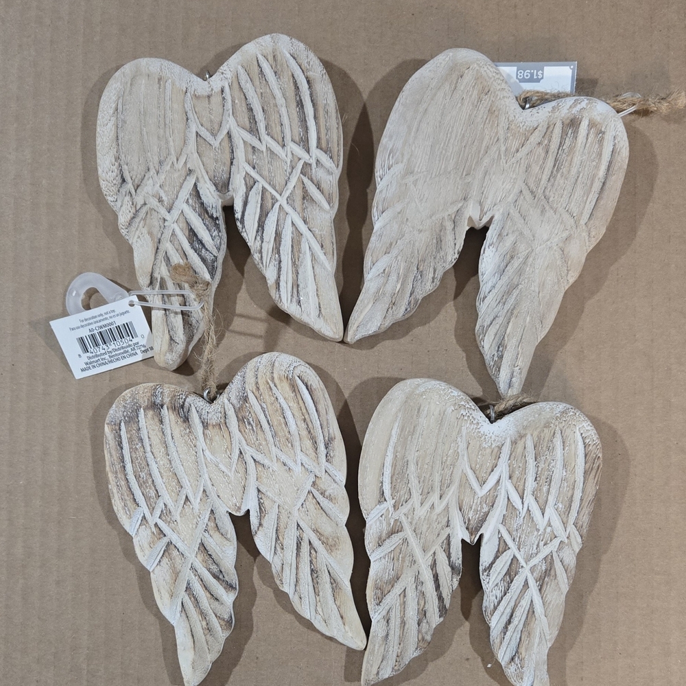 Rustic White Angel Wings Christmas Ornaments